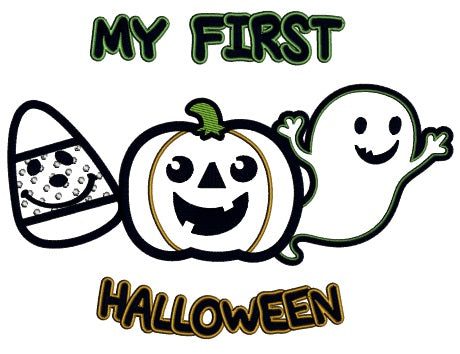 My First Halloween Ghost And Candy Corn Applique Machine Embroidery Design Digitized Pattern