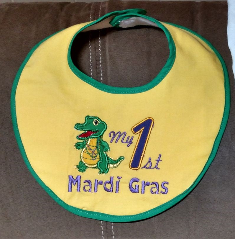 My First Mardi Gras Crocodile Applique Machine Embroidery Design Digitized Pattern