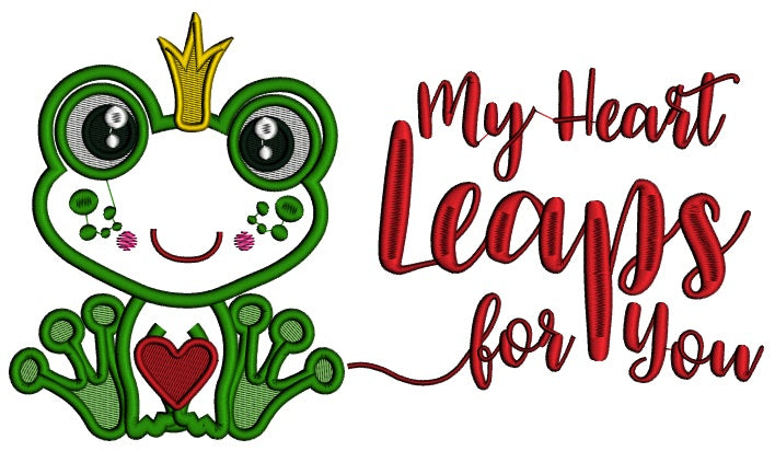 My Heart Leaps For You Cute Little Applique Filled Machine Embroidery Design Digitized Pattern