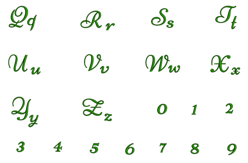 Nicotine Font Machine Embroidery Script Upper and Lower Case 1 2 3 inches