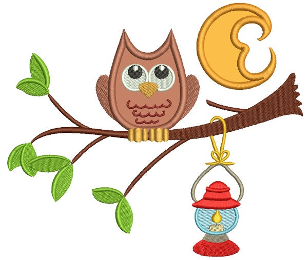 Night Owl With Lantern Applique Machine Embroidery Design Digitized Pattern