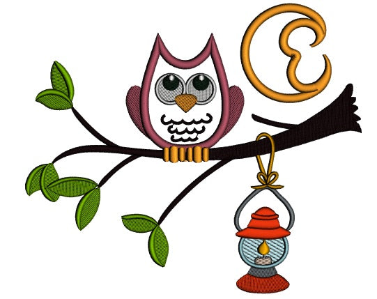 Night Owl With Lantern Applique Machine Embroidery Design Digitized Pattern