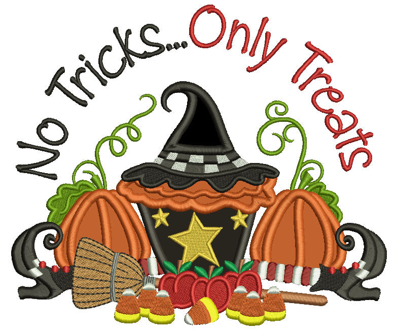 No Tricks Only Treats Halloween Applique Machine Embroidery Design Digitized Pattern
