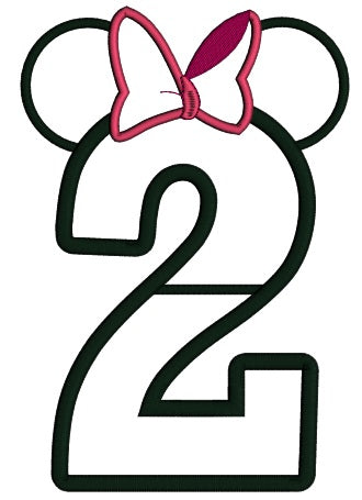 Number 2 Birthday Looks Like Minnie Ears Applique Machine Embroidery Design Digitized Pattern