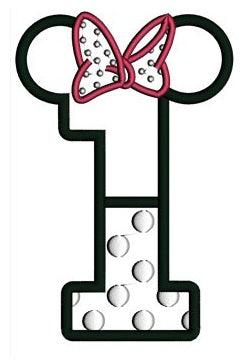 Number One First Birthday Girl Minnie Mouse Ears Applique Machine Embroidery Digitized Pattern- Instant Download - 4x4 ,5x7,6x10