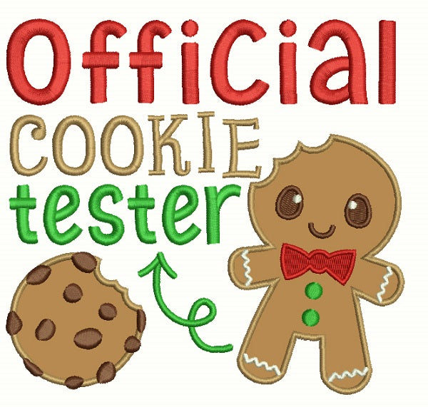 Official Cookie Tester Gingerbread Man Christmas Applique Machine Embroidery Design Digitized Pattern