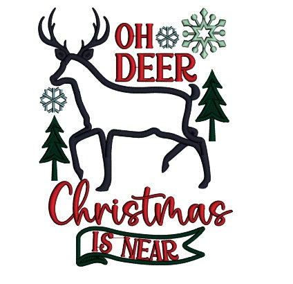 Oh Deer Christmas Is Near Snowflakes Christmas Applique Machine Embroidery Design Digitized Pattern