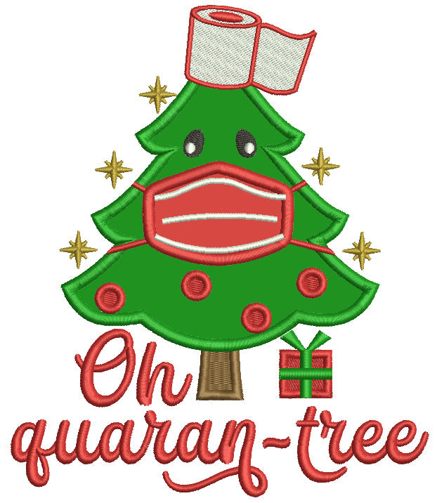 On Quarantine Christmas Tree Applique Machine Embroidery Design Digitized Pattern