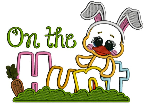 On The Hunt Easter Chick Wearing Bunny Ears Applique Machine Embroidery Design Digitized Pattern