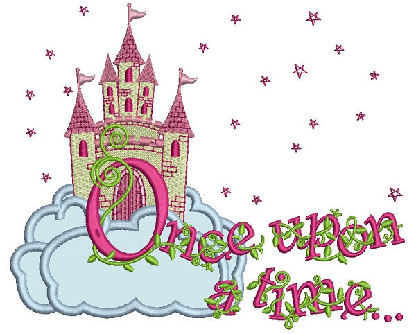 Once Upon a Time Princess Castle With Only Stars Applique Machine Embroidery Design Digitized Pattern