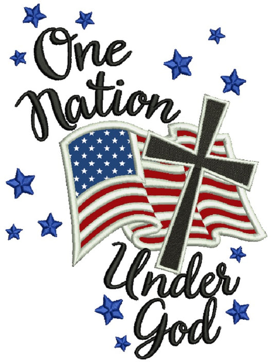 One Nation Under God American Flag With Cross Patriotic Applique Machine Embroidery Design Digitized Pattern