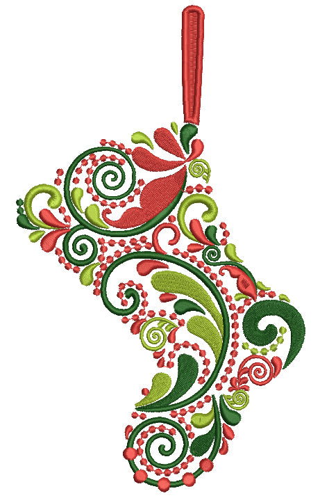 Ornate Boot Christmas Ornament Filled Machine Embroidery Design Digitized Pattern