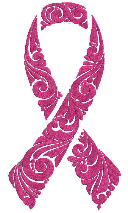 Ornate Breast Cancer Awareness Ribbon Filled Machine Embroidery Design Digitized Pattern