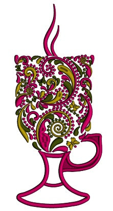 Ornate Christmas Hot Chocolate Glass Applique Machine Embroidery Design Digitized Pattern