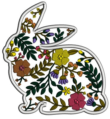 Ornate Easter Bunny With Flowers Applique Machine Embroidery Design Digitized Pattern