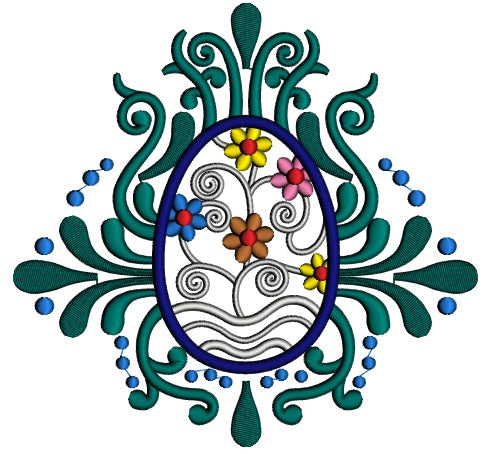 Ornate Easter Egg Applique Machine Embroidery Digitized Design Pattern