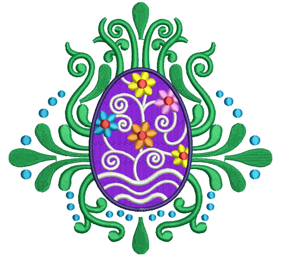 Ornate Easter Egg Filled Machine Embroidery Digitized Design Pattern