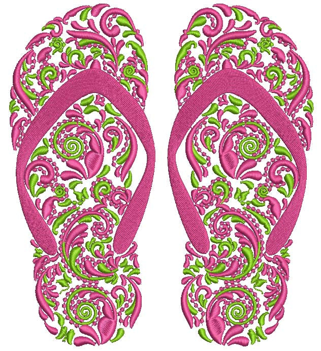 Ornate Flower Flip Flops Filled Machine Embroidery Design Digitized Pattern