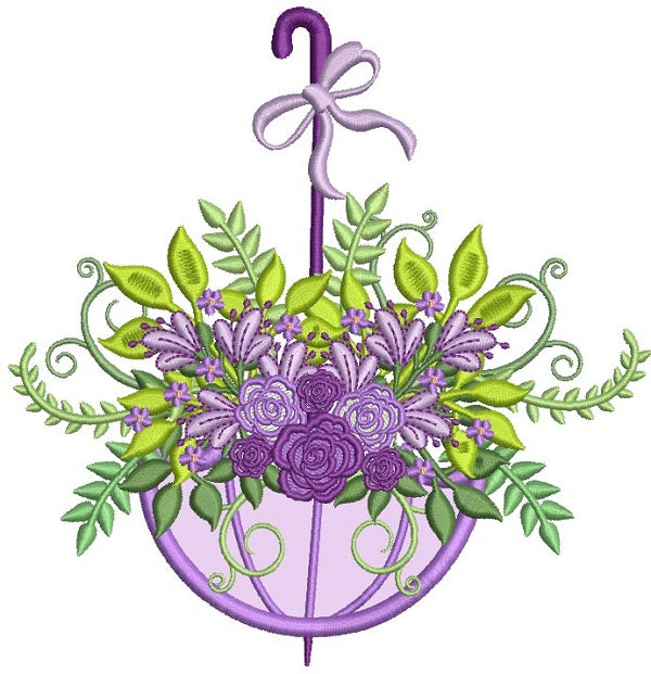 Ornate Flowers Inside Umbrella Applique Machine Embroidery Design Digitized Pattern