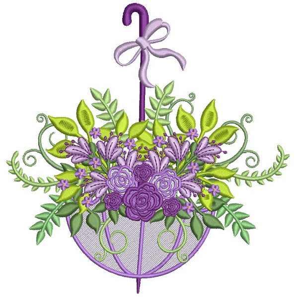 Ornate Flowers Inside Umbrella Filled Machine Embroidery Design Digitized Pattern