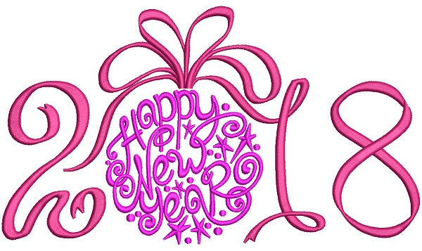 Ornate Happy New Year 2018 Filled Machine Embroidery Design Digitized Pattern