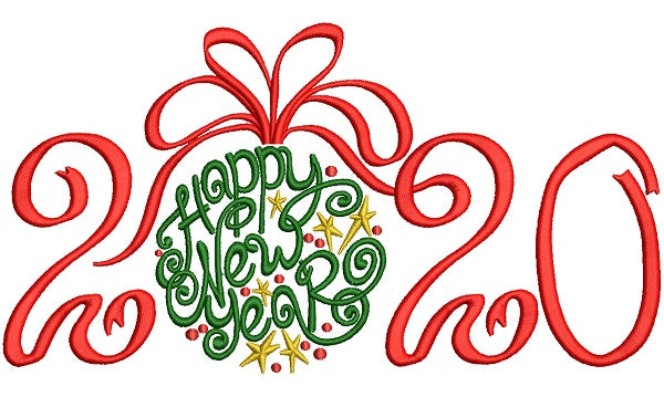 Ornate Happy New Year 2020 Filled Machine Embroidery Design Digitized Pattern
