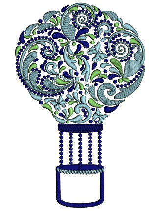 Ornate Hot Air Balloon Applique Machine Embroidery Design Digitized Pattern