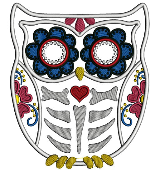 Ornate Sugar Skull Owl Applique Machine Embroidery Design Digitized Pattern