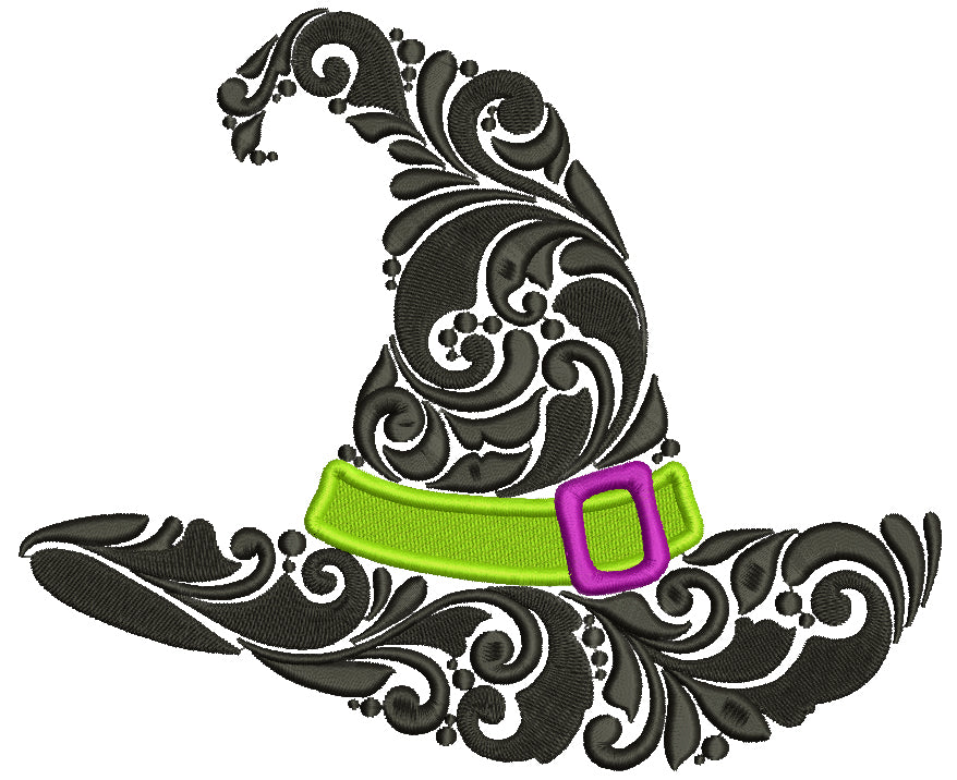 Ornate Witch Hat Halloween Filled Machine Embroidery Design Digitized Pattern