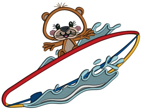Otter Surfer On The Waves Applique Machine Embroidery Design Digitized Pattern
