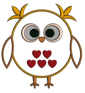Owl Bird Applique with hearts Machine Embroidery Digitized Design Pattern - Instant Download - comes in three sizes 4x4 , 5x7, 6x10 hoops