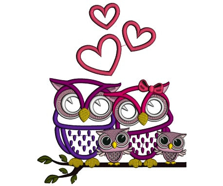 Owl Family of Four Applique Machine Embroidery Design Digitized Pattern