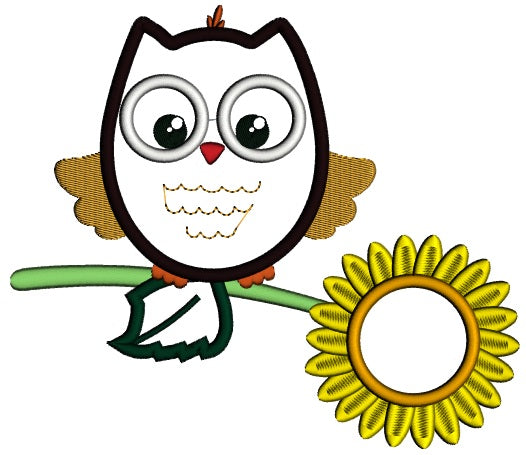 Owl Sitting on Sunflower Applique Machine Embroidery Design Digitized Pattern