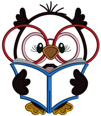 Owl Wearing Huge Glasses Reading a Book School Applique Machine Embroidery Design Digitized Pattern