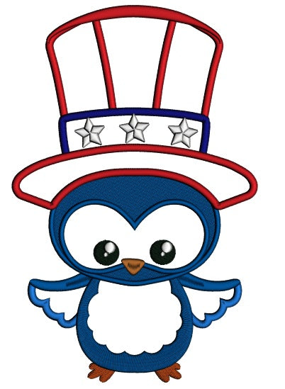 Owl Wearing USA Uncle Sam Hat Patriotic Applique Machine Embroidery Digitized Design Pattern