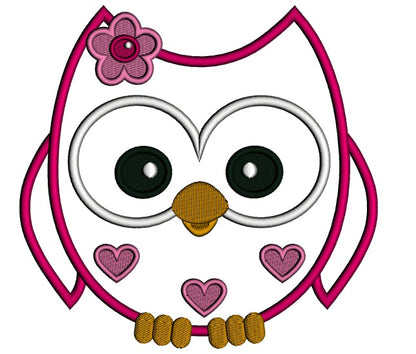 Owl With Hearts Applique Machine Embroidery Digitized Design Pattern