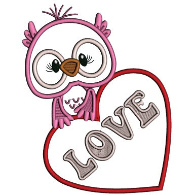 Owl With a Huge Heart Applique Valentine's Day Machine Embroidery Design Digitized Pattern