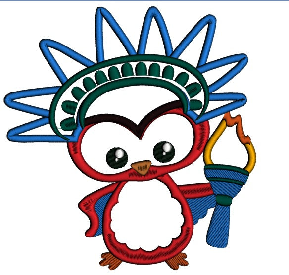Owl in a Statue of Liberty Costume Applique Machine Embroidery Design Digitized Pattern