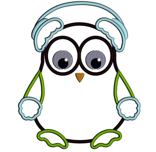 Owl wearing Earmuffs Christmas Applique Machine Embroidery Digitized Design Pattern