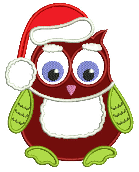 Owl wearing Santa Hat Christmas Applique Machine Embroidery Digitized Design Pattern