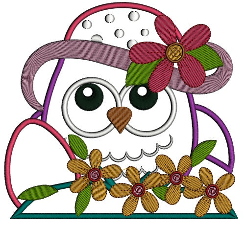 Owl with a Large Hat Applique Machine Embroidery Digitized Design Pattern