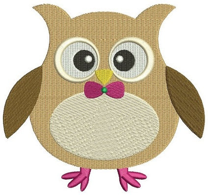 Owl with a fany bow Machine Embroidery Digitized Design Filled Pattern - Instant Download - comes in three sizes 4x4 , 5x7, 6x10 hoops