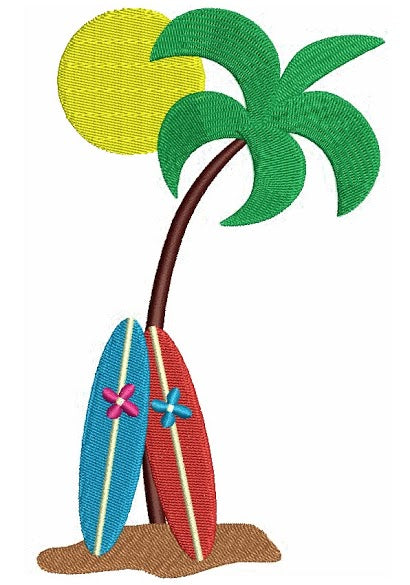 Palm Trees Surf Boards Machine Embroidery Design Digitized Filled Pattern
