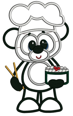 Panda Sushi Kitchen Cook Applique Machine Embroidery Digitized Design Pattern