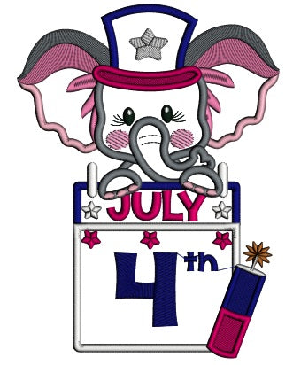 Patriotic Elephant 4th Of July Applique Machine Embroidery Design Digitized Pattern