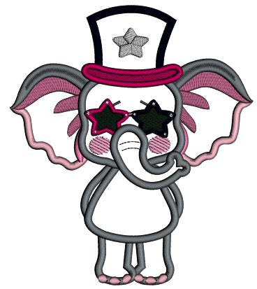 Patriotic Elephant Wearing USA Hat Applique Machine Embroidery Design Digitized Pattern