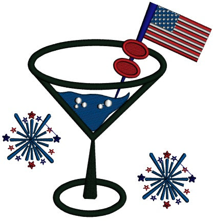 Patriotic Margarita With American Flag Applique Machine Embroidery Design Digitized Pattern