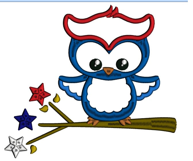 Patriotic Owl Applique Machine Embroidery Design Digitized Pattern