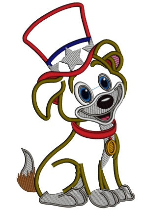 Patriotic Puppy Wearing USA Hat Applique Machine Embroidery Design Digitized Pattern