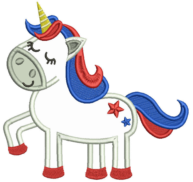 Patriotic Unicorn 4th Of July Applique Machine Embroidery Design Digitized Pattern